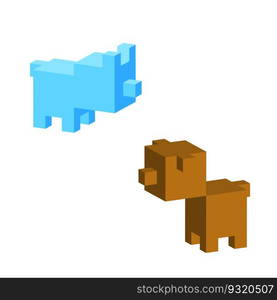 Pixel dog isometric in trendy style. Cartoon Dog Isolated. Vector illustration. Stock picture. EPS 10.. Pixel dog,pig isometric in trendy style. Cartoon Dog Isolated. Vector illustration. Stock picture.