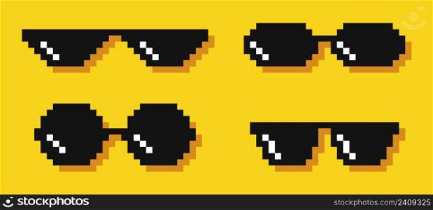 Pixel glasses. Meme. Bandit hit points. 8-bit. Video game style Vector. Pixel glasses. Meme. Bandit hit points. 8-bit. Video game style. Vector illustration