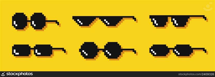 Pixel glasses. Meme. Bandit hit points. 8-bit. Video game style Vector. Pixel glasses. Meme. Bandit hit points. 8-bit. Video game style. Vector illustration