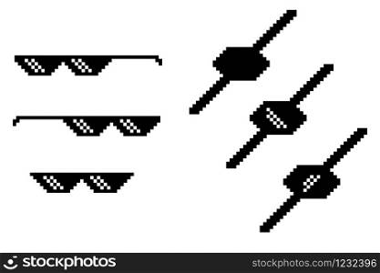 pixel glasses set pirate eye cover vector illustration