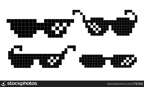 Pixel Glasses Vector. Black Game Glasses In 8-bit Style. Element For Meme Photos And Pictures. Isolated Illustration. Pixel Glasses Vector. Like A Boss. Thug Lifestyle. For Meme Photos And Pictures. Isolated Illustration