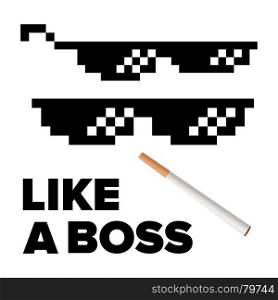 Pixel Glasses Vector. Like A Boss. Thug Lifestyle. For Meme Photos And Pictures. Isolated Illustration. Black Pixel Glasses Vector. Thug Lifestyle. For Meme Photos And Pictures. Deal With It. Isolated Illustration