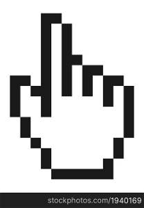 Pixel hand. Pointing finger cursor. Black outline icon isolated on white background. Pixel hand. Pointing finger cursor. Black outline icon