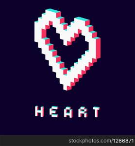 pixel heart made in 3d blue red white