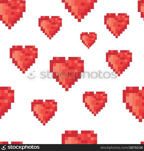 Pixel heart seamless pattern. Vector