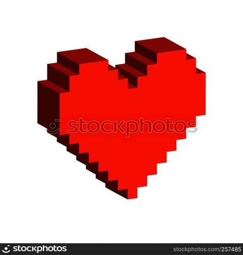 Pixel heart symbol. Flat Isometric Icon or Logo. 3D Style Pictogram for Web Design, UI, Mobile App, Infographic. Vector Illustration on white background.