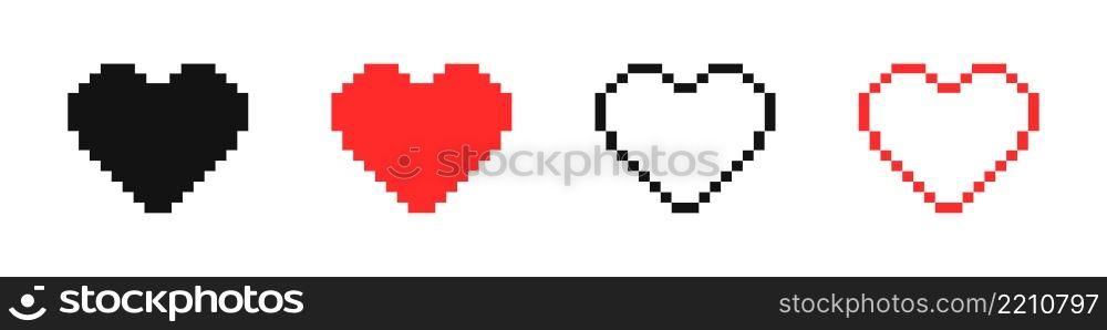 Pixel hearts. 8-bit hearts. Set of heart in video game style. Retro style.. Pixel hearts. 8-bit hearts. Set of heart in video game style. Retro style. For valentine&rsquo;s day or wedding