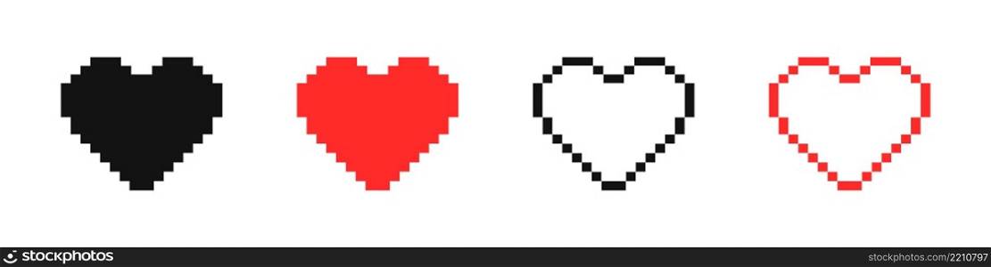 Pixel hearts. 8-bit hearts. Set of heart in video game style. Retro style.. Pixel hearts. 8-bit hearts. Set of heart in video game style. Retro style. For valentine&rsquo;s day or wedding