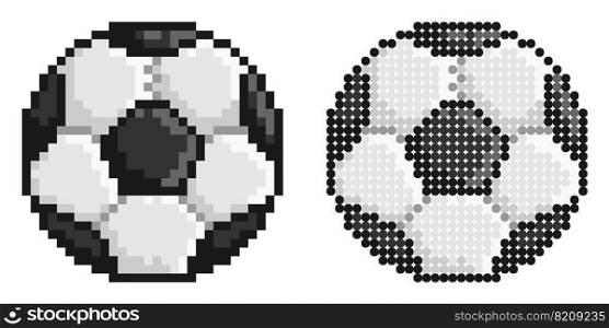 Pixel icon. Black and white classic soccer ball. Football sport game. Simple retro game vector isolated on white background