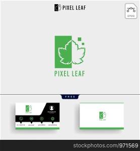 Pixel leaf logo template vector illustration and business card design. Pixel leaf logo template and business card
