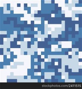 Pixel mosaic in the colors of blue camouflage. Seamless pattern for texture, textiles and simple backgrounds.