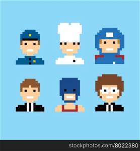 pixel people avatar set. pixel people avatar set vector art illustration
