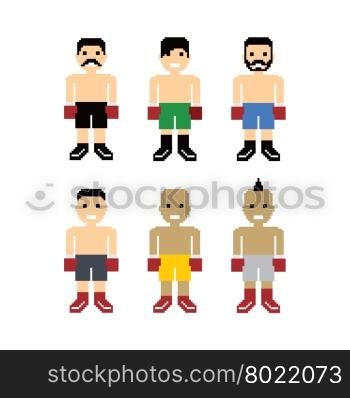 pixel people boxer avatar set. pixel people boxer avatar set vector art illustration