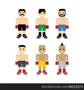 pixel people boxer avatar set. pixel people boxer avatar set vector art illustration