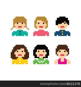 pixel people woman avatar set. pixel people woman avatar set vector art illustration