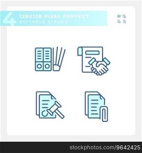 Pixel perfect blue icons set of document, editable thin line illustration.. Editable pixel perfect blue document icons