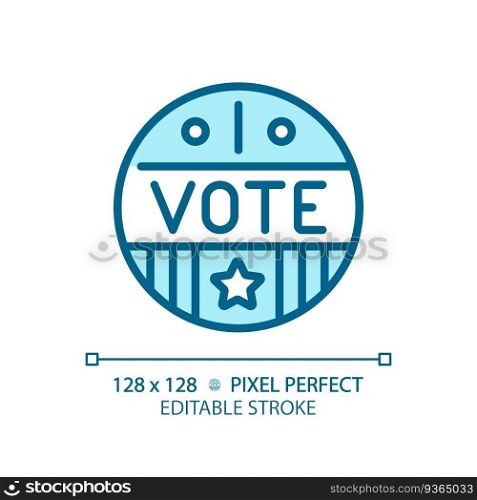 Pixel perfect blue icons with vote text, isolated voting illustration, customizable election sign.. Editable pixel perfect blue icon with vote text