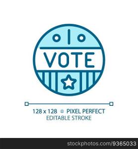 Pixel perfect blue icons with vote text, isolated voting illustration, customizable election sign.. Editable pixel perfect blue icon with vote text