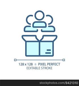 Pixel perfect editable blue customer icon, isolated vector, product management thin line illustration.. 2D customizable customer linear icon