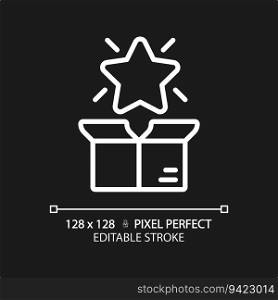 Pixel perfect editable white star over box icon, isolated vector, product management thin line illustration.. 2D customizable star over box linear icon