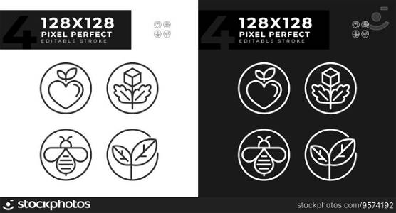 Pixel perfect icons set representing allergen free, editable dark and light thin linear illustration.. Editable pixel perfect allergen free icons pack
