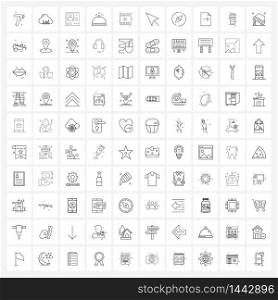 Pixel Perfect Set of 100 Vector Line Icons such as arrow, media, smart, media, food Vector Illustration