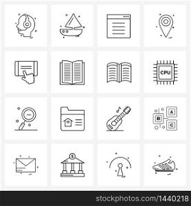 Pixel Perfect Set of 16 Vector Line Icons such as binder, online, interface, buy, navigate Vector Illustration