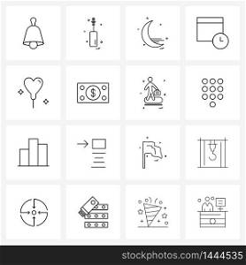 Pixel Perfect Set of 16 Vector Line Icons such as bloom, time, moon, page, browser Vector Illustration