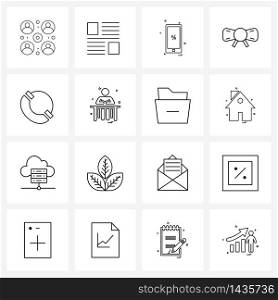 Pixel Perfect Set of 16 Vector Line Icons such as call, dressing, paragraph, tie, smart phone Vector Illustration