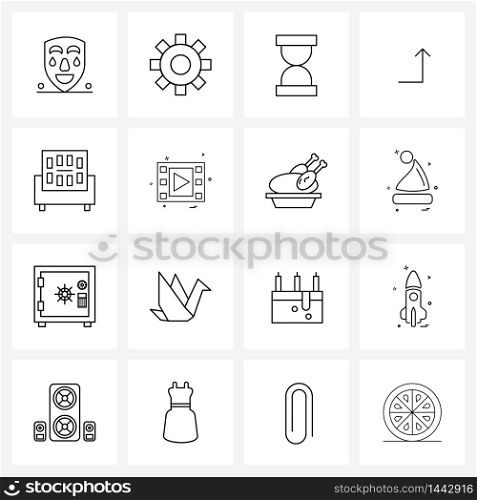 Pixel Perfect Set of 16 Vector Line Icons such as interior, furniture, hourglass, up, arrow Vector Illustration