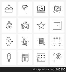 Pixel Perfect Set of 16 Vector Line Icons such as navigation, browse, pie chart, tech, laptop Vector Illustration