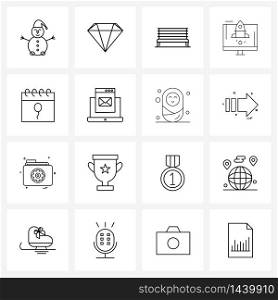 Pixel Perfect Set of 16 Vector Line Icons such as party, new year, park, celebration, internet Vector Illustration