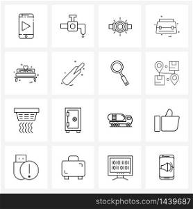 Pixel Perfect Set of 16 Vector Line Icons such as romance, couch, lamp, date, makeup Vector Illustration