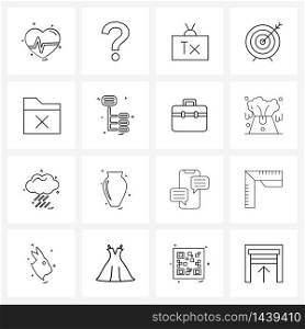 Pixel Perfect Set of 16 Vector Line Icons such as secure, document, watch, sign, objective Vector Illustration