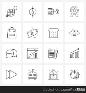 Pixel Perfect Set of 16 Vector Line Icons such as shopping, cart, protection, bag, rank Vector Illustration