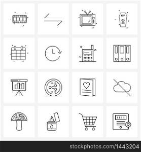 Pixel Perfect Set of 16 Vector Line Icons such as year, date, TV, calendar, Halloween Vector Illustration
