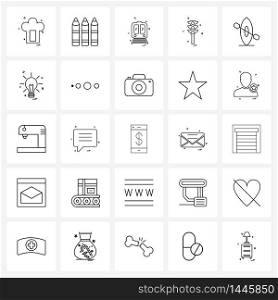 Pixel Perfect Set of 25 Vector Line Icons such as bulb, kayak, transport, boat, traffic signs Vector Illustration
