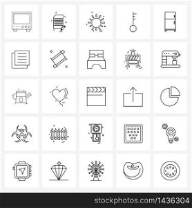 Pixel Perfect Set of 25 Vector Line Icons such as fridge, door, document, lock, sunny day Vector Illustration
