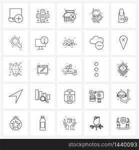Pixel Perfect Set of 25 Vector Line Icons such as healthcare, glass, iron, beer, food Vector Illustration