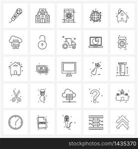 Pixel Perfect Set of 25 Vector Line Icons such as home, park, smart, globe, marketing Vector Illustration
