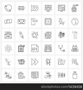 Pixel Perfect Set of 36 Vector Line Icons such as computer, monitor, board, advertising, ad Vector Illustration