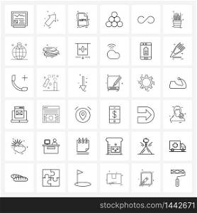Pixel Perfect Set of 36 Vector Line Icons such as infinite, game, file, balls, asp Vector Illustration