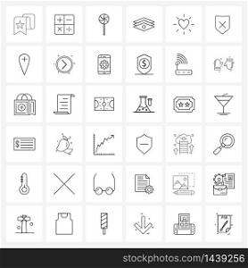 Pixel Perfect Set of 36 Vector Line Icons such as shield, romantic, sweet, light, geometry Vector Illustration
