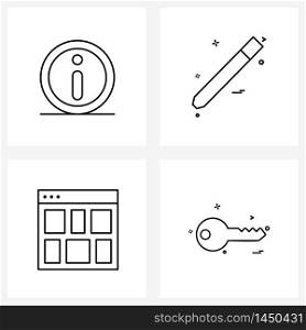 Pixel Perfect Set of 4 Vector Line Icons such as about, data, help, pen, windows Vector Illustration