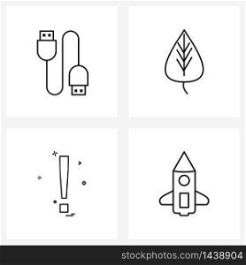 Pixel Perfect Set of 4 Vector Line Icons such as adapter, error, leafs, elimination, spaceship Vector Illustration