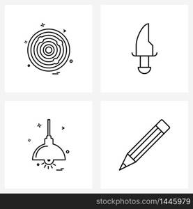 Pixel Perfect Set of 4 Vector Line Icons such as aim, knife, target, camping, home Vector Illustration