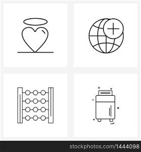 Pixel Perfect Set of 4 Vector Line Icons such as angel, count, wings, world, travel Vector Illustration