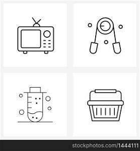 Pixel Perfect Set of 4 Vector Line Icons such as antenna, test, TV, gym, biology Vector Illustration