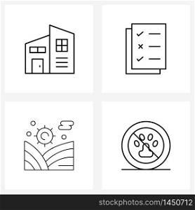 Pixel Perfect Set of 4 Vector Line Icons such as apartment, interdiction, document, land, stop Vector Illustration