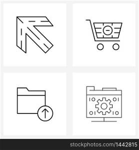 Pixel Perfect Set of 4 Vector Line Icons such as arrow, arrow, left, cart, up Vector Illustration